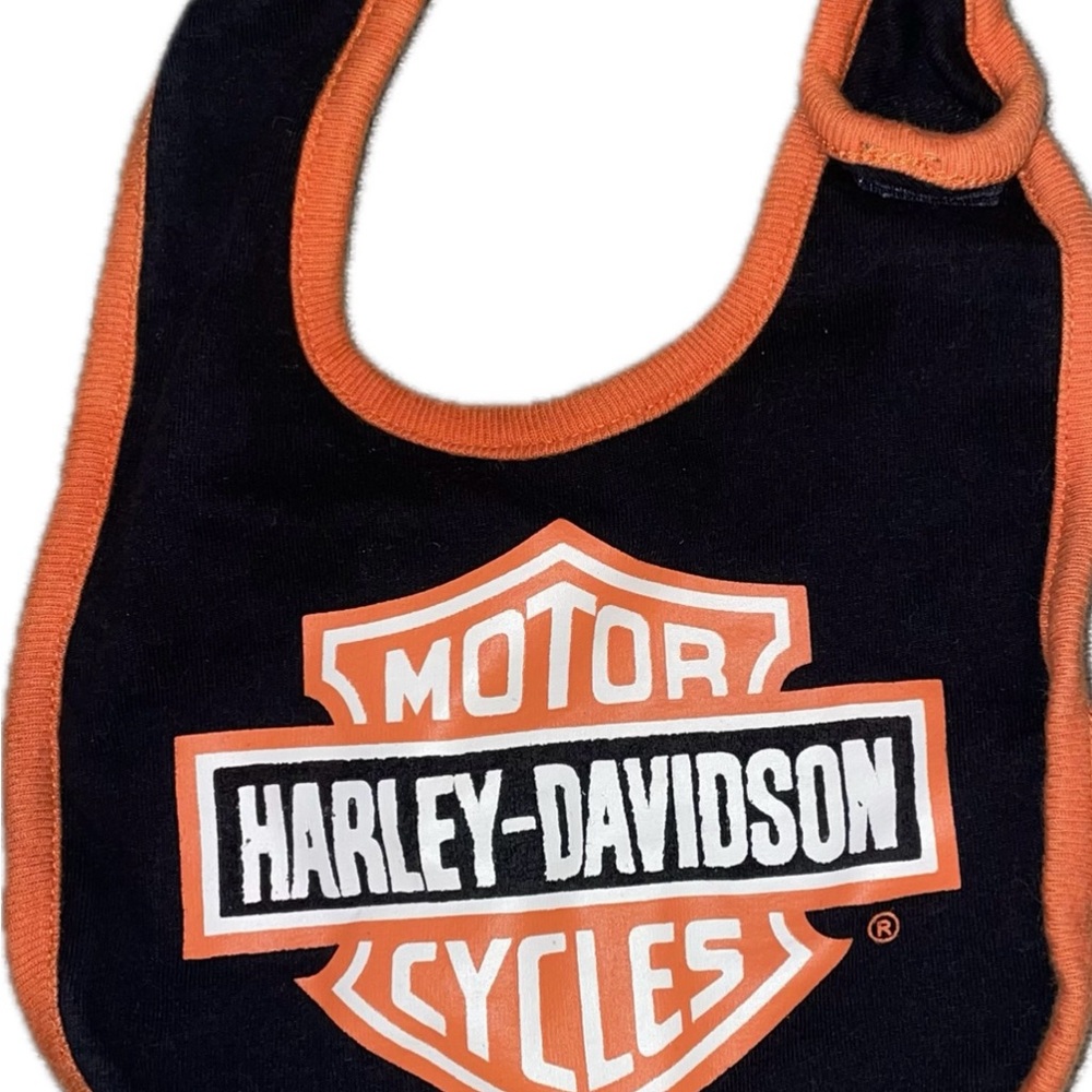 Harley-Davidson Baby Bib Black Orange Bar & Shield Logo Biker Infant Size 24M